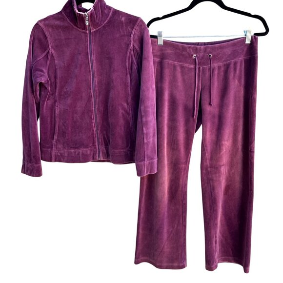 Norsport Vintage 90s Womens Purple Velour Tracksuit Set Jacket & Pants Petite M - Picture 1 of 12